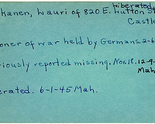 World War II, Vindicator, Lauri Pakkanen, New Castle, missing, 1944, prisoner, Germans, Germany, 1945, liberated, Mahoning, Trumbull