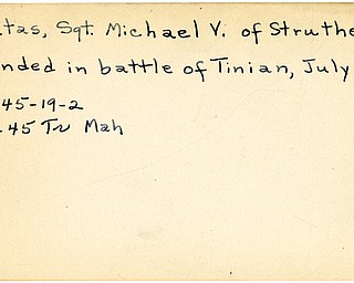 World War II, Vindicator, Michael V. Palatas, Struthers, wounded, Tinian, 1945, Mahoning, Trumbull