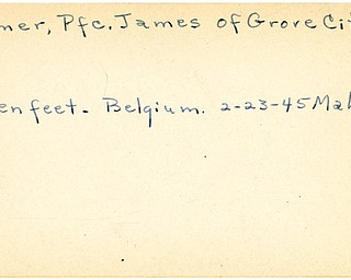 World War II, Vindicator, James Palmer, Grove City, frozen feet, Belgium, 1945, Mahoning, Trumbull