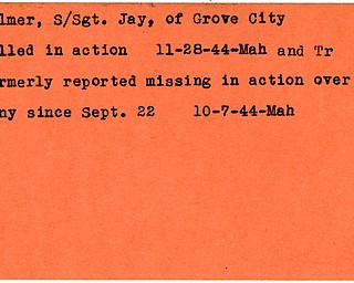 World War II, Vindicator, Jay Palmer, Grove City, missing, Germany, 1944, killed, Mahoning, Trumbull