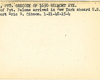 World War II, Vindicator, Gregory Palone, body returned to U.S., New York, U.S. Army Transport Eric B. Gibson, 1948