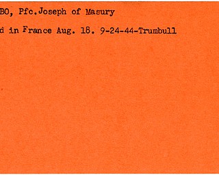 World War II, Vindicator, Joseph Palumbo, Masury, killed, France, 1944, Trumbull