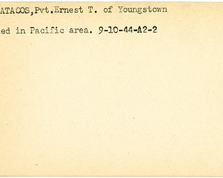 World War II, Vindicator, Ernest T. Panagatacos, Youngstown, wounded, Pacific, 1944