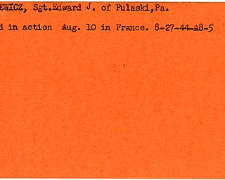 World War II, Vindicator, Edward J. Panasewicz, Pulaski, Pennsylvania, killed, France, 1944