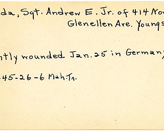 World War II, Vindicator, Andrew E. Panda Jr., Youngstown, wounded, Germany, 1945, Mahoning, Trumbull