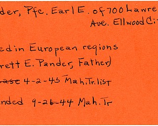 World War II, Vindicator, Earl E. Pander, Ellwood City, wounded, 1944, killed, Europe, Everett E. Pander, 1945, Mahoning, Trumbull