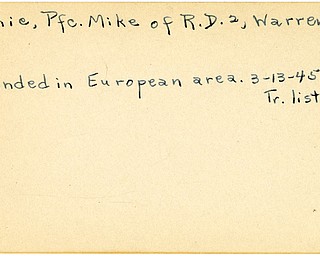 World War II, Vindicator, Mike Panic, Mike Panie, Warren, wounded, Europe, 1945, Mahoning, Trumbull