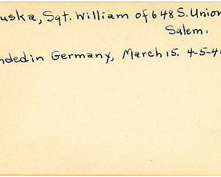 World War II, Vindicator, William Panuska, Salem, wounded, Germany, 1945, Mahoning