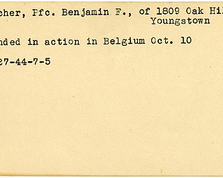 World War II, Vindicator, Benjamin F. Parcher, Youngstown, wounded, Belgium, 1944