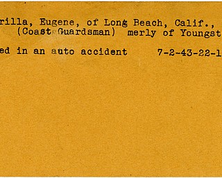 World War II, Vindicator, Eugene Parilla, Long Beach, California, Youngstown, died, auto accident, 1943