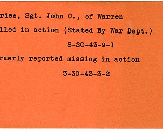 World War II, Vindicator, John C. Parise, Warren, missing, killed, 1943