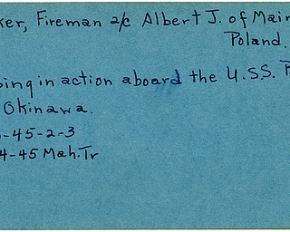 World War II, Vindicator, Albert J. Parker, Poland, missing, U.S.S. Bush, Okinawa, 1945, Mahoning, Trumbull