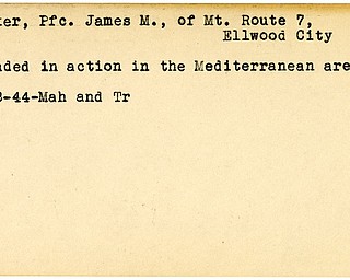 World War II, Vindicator, James M. Parker, Ellwood City, wounded, Mediterranean, 1944, Mahoning, Trumbull