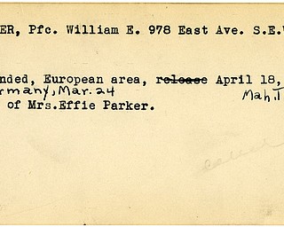 World War II, Vindicator, William E. Parker, Warren, wounded, Europe, Germany, Mahoning, Trumbull, 1945, Mrs. Effie Parker