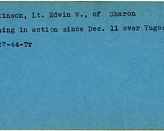 World War II, Vindicator, Edwin W. Parkinson, Sharon, missing, Yugoslavia, 1944, Trumbull