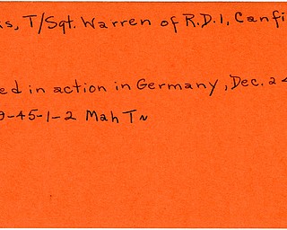 World War II, Vindicator, Warren Parks, Canfield, killed, Germany, 1945, Mahoning, Trumbull