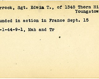 World War II, Vindicator, Edwin T. Parrock, Youngstown, wounded, France, 1944, Mahoning, Trumbull