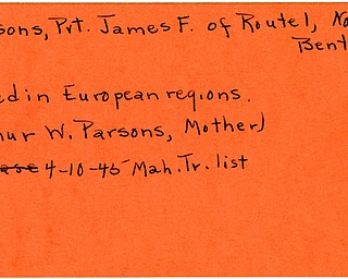 World War II, Vindicator, James F. Parsons, North Benton, killed, Europe, Arthur W. Parsons, 1945, Mahoning, Trumbull