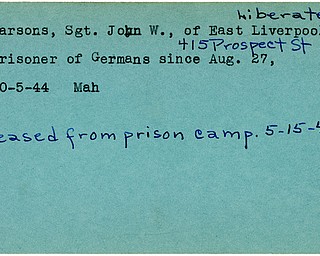 World War II, Vindicator, John W. Parsons, East Liverpool, prisoner, Germans, Germany, 1944, Mahoning, liberated, released, 1945, Trumbull