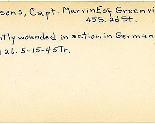 World War II, Vindicator, Marvin E. Parsons, Greenville, Pennsylvania, wounded, Germany, 1945, Trumbull