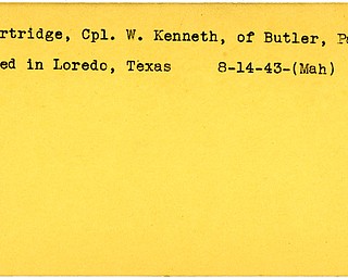 World War II, Vindicator, W. Kenneth Partridge, Butler, Pennsylvania, died, Loredo, Texas, 1943, Mahoning
