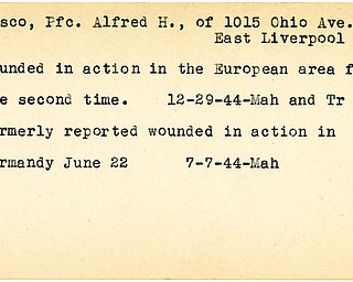 World War II, Vindicator, Alfred H. Pasco, East Liverpool, wounded, Normandy, wounded second time, Europe, 1944, Mahoning, Trumbull