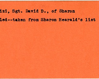 World War II, Vindicator, David D. Patrizi, Sharon, killed, Sharon Hearald's List