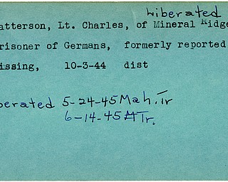 World War II, Vindicator, Charles Patterson, Mineral Ridge, prisoner, Germans, Germany, missing, 1944, liberated, 1945, Mahoning, Trumbull