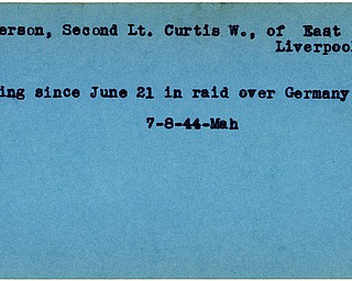 World War II, Vindicator, Curtis W. Patterson, East Liverpool, missing, Germany, 1944, Mahoning