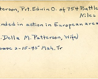 World War II, Vindicator, Edwin O. Patterson, Niles, wounded, Europe, Mrs. Della M. Patterson, 1945, Mahoning, Trumbull
