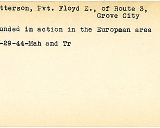 World War II, Vindicator, Floyd E. Patterson, Grove City, wounded, Europe, 1944, Mahoning, Trumbull