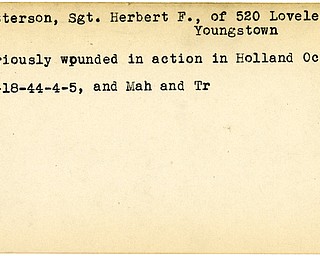 World War II, Vindicator, Herbert F. Patterson, Youngstown, wounded, Holland, 1944, Mahoning, Trumbull
