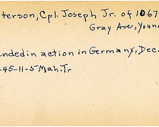 World War II, Vindicator, Joseph Patterson Jr., Youngstown, wounded, Germany, 1945, Mahoning, Trumbull