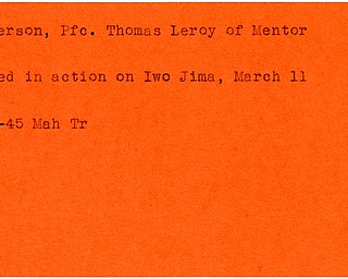 World War II, Vindicator, Thomas Leroy Patterson, Mentor, killed, Iwo Jima, 1945, Mahoning, Trumbull