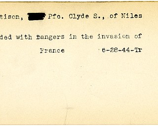 World War II, Vindicator, Clyde S. Pattison, Niles, wounded, France, 1944, Trumbul