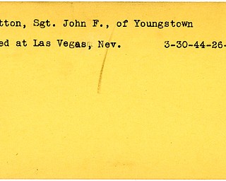 World War II, Vindicator, John F. Patton, Youngstown, died, Las Vegas, Nevada, 1944