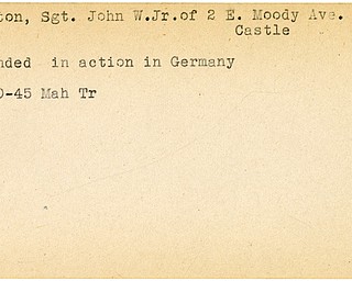 World War II, Vindicator, John W. Patton Jr., New Castle, wounded, Germany, 1945, Mahoning, Trumbul