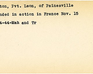World War II, Vindicator, Leon Patton, Painesville, wounded, France, 1944, Mahoning, Trumbull