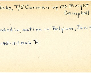 World War II, Vindicator, Carman Pavlicko, Campbell, wounded, Belgium, 1945, Mahoning, Trumbull