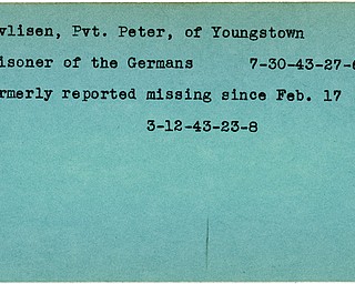 World War II, Vindicator, Peter Pavlisen, Youngstown, prisoner, Germans, Germany, missing, 1943