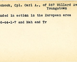World War II, Vindicator, Carl A. Peachock, Youngstown, wounded, Europe, 1944, Mahoning, Trumbull