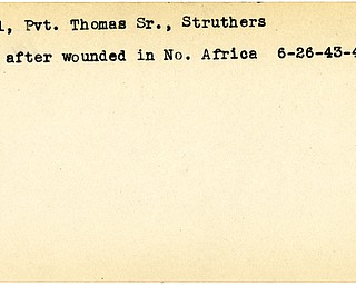 World War II, Vindicator, Thomas Pearl Sr., Struthers, wounded, North Africa, 1943
