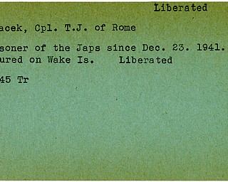 World War II, Vindicator, T.J. Pechacek, Rome, prisoner, Japs, Japanese, Japan, 1941, Wake Island, liberated, 1945, Trumbull
