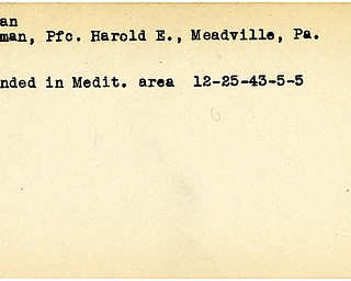 World War II, Vindicator, Harold E. Peelman, Meadville, Pennsylvania, wounded, Mediterranean, 1943