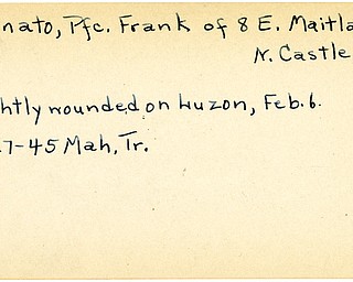 World War II, Vindicator, Frank Pegnato, New Castle, wounded, Luzon, 1945, Mahoning, Trumbull