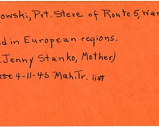 World War II, Vindicator, Steve Peigowski, Warren, killed, Europe, Mrs. Jenny Stanko, 1945, Mahoning, Trumbull