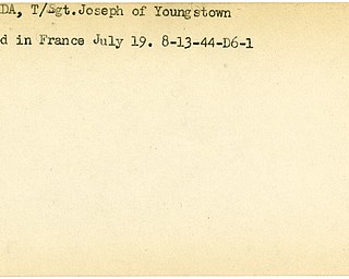 World War II, Vindicator, Joseph Pelopida, Youngstown, wounded, France, 1944
