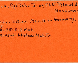 World War II, Vindicator, John J. Peloza, Bessemer, killed, Germany, 1945, Mahoning, Trumbull