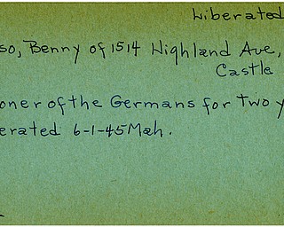 World War II, Vindicator, Benny Peluso, New Castle, prisoner, Germany, Germans, liberated, 1945, Mahoning