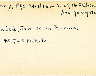 World War II, Vindicator, William V. Penney, Youngstown, wounded, Burma, 1945, Mahoning, Trumbull